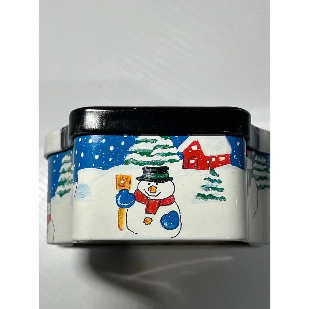 Vintage‎ Snowman Tin Cookie Jar Festive Holiday Kitchenware Collectible